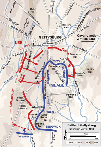Map of The Battle of Gettysburg Map on July 3, 1863 Graphic