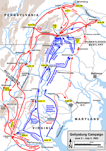 Gettysburg Map of Union and Confederate Positions and Calvary Engagements Graphics
